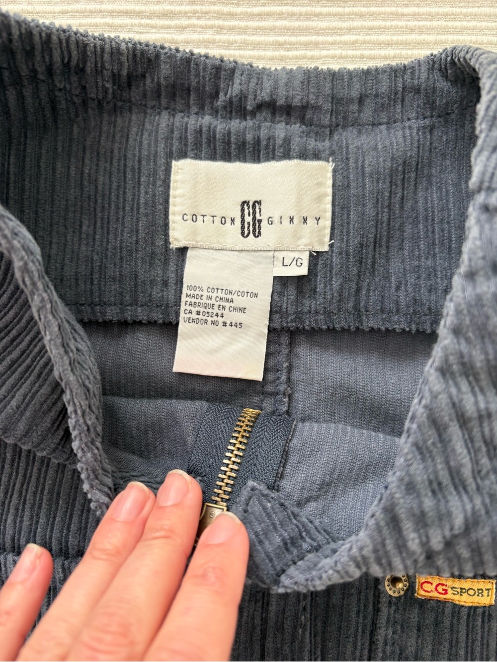 Vintage Cotton Ginny Corduroy Zip-Front Pinafore Dress in Grey Navy - Picture 4 of 8